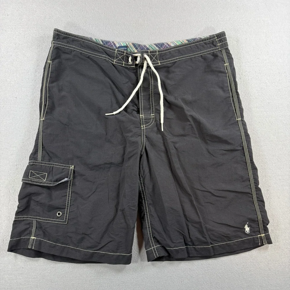 Polo Ralph Lauren Board Shorts Mens 34 Black Cargo Pocket Swim Trunks Beach Surf